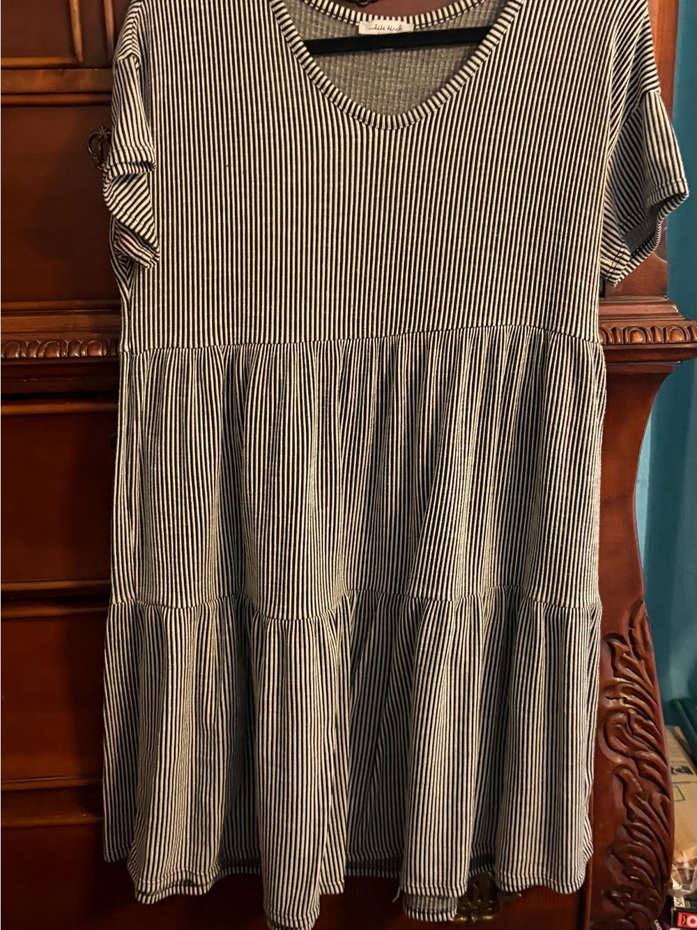white birch Black & White Striped Tiered  women’s dress